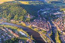 Tauber estuary into the Main below Burg Castle Wertheim above the old town in Wertheim in the state Baden-Wuerttemberg, Germany