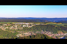 View of the town from the east in the morning in the district Eichel in Wertheim in the state Baden-Wuerttemberg, Germany