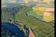 Aerial photograpy of Teilbacher Mill on the Tauber in the district Waldenhausen in Wertheim in the state Baden-Wuerttemberg, Germany