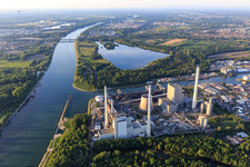 Rhine between Rheinhafen steam power station Karlsruhe and Rhine bridges near Maxau in the district Knielingen in Karlsruhe in the state Baden-Wuerttemberg, Germany