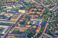 Hofgarten Karree and Municipal Hospital from the west in the district Nordweststadt in Karlsruhe in the state Baden-Wuerttemberg, Germany