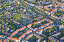 Tristanstraße with Draisschule in the district Mühlburg in Karlsruhe in the state Baden-Wuerttemberg, Germany