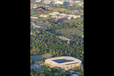 Aerial view of Football stadium BBBank Wildpark of the KSC - Karlsruher Sport-Club in the district Innenstadt-Ost in Karlsruhe in the state Baden-Wuerttemberg, Germany