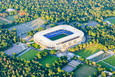 Oblique view of Football stadium BBBank Wildpark of the KSC - Karlsruher Sport-Club in the district Innenstadt-Ost in Karlsruhe in the state Baden-Wuerttemberg, Germany