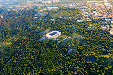 Football stadium BBBank Wildpark of the KSC - Karlsruher Sport-Club in the district Innenstadt-Ost in Karlsruhe in the state Baden-Wuerttemberg, Germany from above