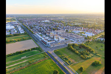 Aerial view of New buildings in Emil-Wachter-Straße with ASB Senior Center RheinLeben in the district Mörsch in Rheinstetten in the state Baden-Wuerttemberg, Germany