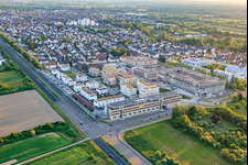 Aerial photograpy of New buildings in Emil-Wachter-Straße with ASB Senior Center RheinLeben in the district Mörsch in Rheinstetten in the state Baden-Wuerttemberg, Germany