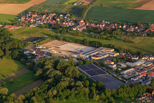 Construction site with foundation of the new logistics park of HANSAINVEST and DFI-Real-Estate Kandel after demolition of the OBI market in the district Minderslachen in Kandel in the state Rhineland-Palatinate, Germany