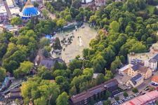 Aerial view of FoodLoop, Josefina's Imperial Magic Journey and Wichtelhausen of Europapark Rust in Rust in the state Baden-Wuerttemberg, Germany