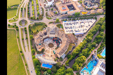 Aerial view of Adventure Hotel "Colosseo" with Wellness & Spa in Europa-Park Rust in Rust in the state Baden-Wuerttemberg, Germany