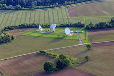 Aerial photograpy of Parabolic radio antennas of the Federal Intelligence Service branch office Rheinhausen in the district Niederhausen in Rheinhausen in the state Baden-Wuerttemberg, Germany