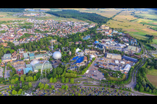 Overview of the classic part of Europa-Park Rust from the west in Rust in the state Baden-Wuerttemberg, Germany