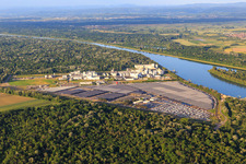 Industrial and Port Zone with industrial facilities on the Rhine belonging to Jungbunzlauer SA and TEREOS Starch & Sweeteners Europe in front of the CEVA Logistics car warehouse in Marckolsheim in the state Bas-Rhin, France