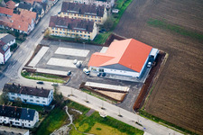 Aerial view of New Netto market building in Kandel in the state Rhineland-Palatinate, Germany