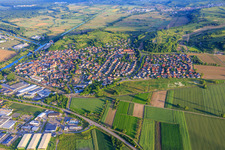 City overview at the Leopold Canal from the north in Riegel am Kaiserstuhl in the state Baden-Wuerttemberg, Germany