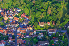 Aerial view of View of the wine-growing village with the castle and castle park from the west in the district Heimbach in Teningen in the state Baden-Wuerttemberg, Germany