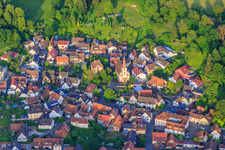 View of the wine-growing village with the church of St. Gallus from the west in the district Heimbach in Teningen in the state Baden-Wuerttemberg, Germany