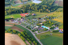 Aerial view of Campingpark Oase at the Carl-Hermann-Jäger outdoor pool and tennis club Ettenheim eV in Ettenheim in the state Baden-Wuerttemberg, Germany