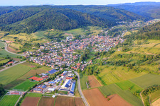 Village view in the Ettenbachtal from the west in the district Münchweier in Ettenheim in the state Baden-Wuerttemberg, Germany