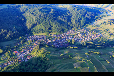 View of the winegrowing village in the Bleichtal from the north in the district Bleichheim in Herbolzheim in the state Baden-Wuerttemberg, Germany