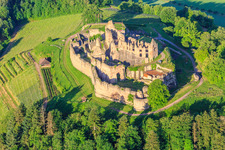 Oblique view of Fortress ruins Hochburg near Emmendingen from the north in the district Windenreute in Emmendingen in the state Baden-Wuerttemberg, Germany