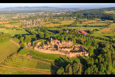 Aerial photograpy of Fortress ruins Hochburg near Emmendingen from the east in the district Windenreute in Emmendingen in the state Baden-Wuerttemberg, Germany