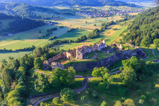Aerial view of Fortress ruins Hochburg near Emmendingen from the west in the district Windenreute in Emmendingen in the state Baden-Wuerttemberg, Germany