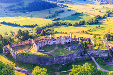 Aerial photograpy of Fortress ruins Hochburg near Emmendingen from the west in the district Windenreute in Emmendingen in the state Baden-Wuerttemberg, Germany