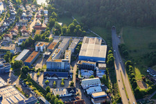 Aerial view of Industrial area with SICK AG in Waldkirch in the state Baden-Wuerttemberg, Germany
