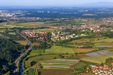 View of the town from the northwest in Denzlingen in the state Baden-Wuerttemberg, Germany