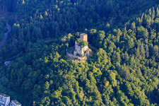 Aerial view of Kastelburg ruins in Waldkirch in the state Baden-Wuerttemberg, Germany