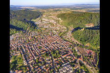 City overview from the northeast in Waldkirch in the state Baden-Wuerttemberg, Germany