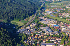 Industrial area with SICK AG from the east in Waldkirch in the state Baden-Wuerttemberg, Germany