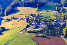 Aerial view of Elztalhotel with round indoor pool in the district Rüttlersberg in Winden im Elztal in the state Baden-Wuerttemberg, Germany