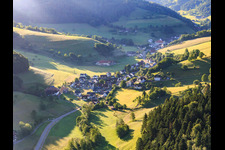 Village view in the Yachbachtal from the west in the district Yach in Elzach in the state Baden-Wuerttemberg, Germany