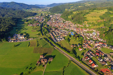 Aerial view of Village view in the Elz Valley from the northeast in the district Wellishöfe in Elzach in the state Baden-Wuerttemberg, Germany