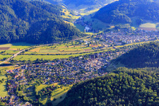 City view from the south in the Kinzig valley in Hausach in the state Baden-Wuerttemberg, Germany