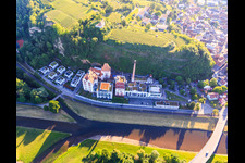 Aerial view of Former Riegeler Brewery on the Elz with Messmer Art Gallery and Römerbräu Riegel - Brewery in Riegel am Kaiserstuhl in the state Baden-Wuerttemberg, Germany