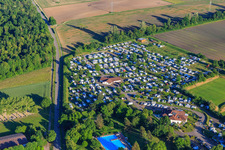 Aerial view of Kaiserstuhl Camping and Kaiserstuhlbad in Ihringen in the state Baden-Wuerttemberg, Germany