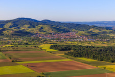 Wine-growing village on the Kaiserstuhl from the south in Ihringen in the state Baden-Wuerttemberg, Germany