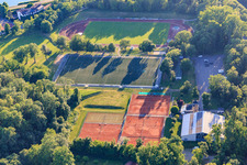 Sports fields of the Tennis Club Breisach eV and the Waldstadion of the SV Breisach in Breisach am Rhein in the state Baden-Wuerttemberg, Germany