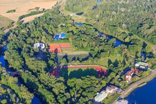 Aerial view of Sports fields of the Tennis Club Breisach eV and the Waldstadion of the SV Breisach in Breisach am Rhein in the state Baden-Wuerttemberg, Germany