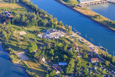 Aerial view of Sirénia Pool in Vogelgrun in the state Haut-Rhin, France