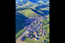 Aerial view of Wine-growing village in the Kaiserstuhl from the southwest in the district Achkarren in Vogtsburg im Kaiserstuhl in the state Baden-Wuerttemberg, Germany