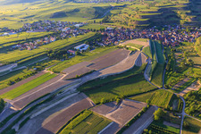 Aerial view of Construction site for the re-leveling of terraced vineyards in the district Oberrotweil in Vogtsburg im Kaiserstuhl in the state Baden-Wuerttemberg, Germany