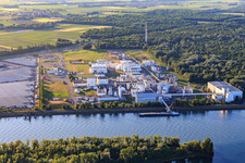 Aerial view of Industrial and Port Zone with industrial facilities on the Rhine belonging to Jungbunzlauer SA and TEREOS Starch & Sweeteners Europe in Marckolsheim in the state Bas-Rhin, France