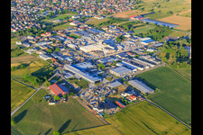 Tullastraße industrial area with BELLE AG, HBW5 DSHT and Lithonplus GmbH & Co. KG in Wyhl am Kaiserstuhl in the state Baden-Wuerttemberg, Germany