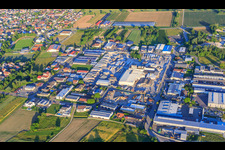 Aerial view of Tullastraße industrial area with BELLE AG, HBW5 DSHT and Lithonplus GmbH & Co. KG in Wyhl am Kaiserstuhl in the state Baden-Wuerttemberg, Germany