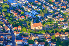 Aerial view of Church of St. Nicholas at the Cemetery in the district Altdorf in Ettenheim in the state Baden-Wuerttemberg, Germany