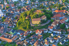 Aerial view of Castle and Castle Church Mahlberg in Mahlberg in the state Baden-Wuerttemberg, Germany